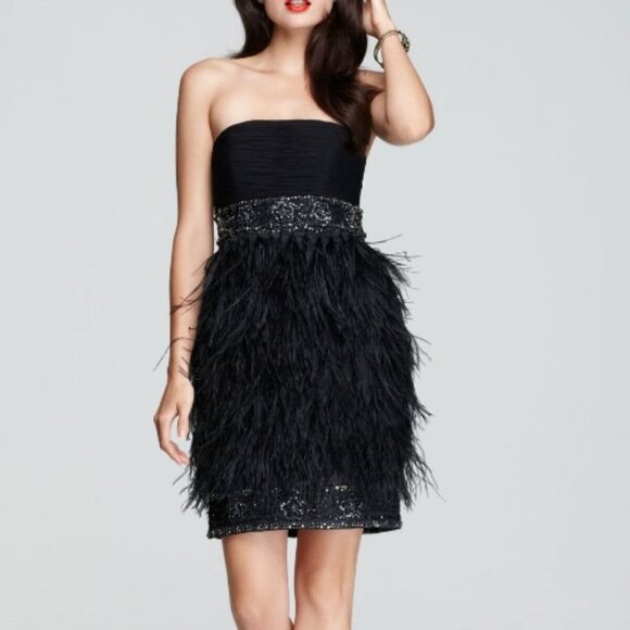 SUE WONG Women's Silver Gray Ombre' Ostrich Feathered Mini Cocktail Dress 12 - Picture 11 of 12